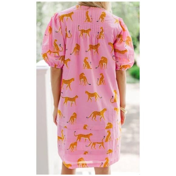 J Marie Follow You Anywhere Cheetah Pink Preppy Puff Sleeve Dress - Picture 2 of 8